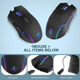 Silent Rechargeable Wireless Mouse with USB-C Support and touch screen display showing statistics.