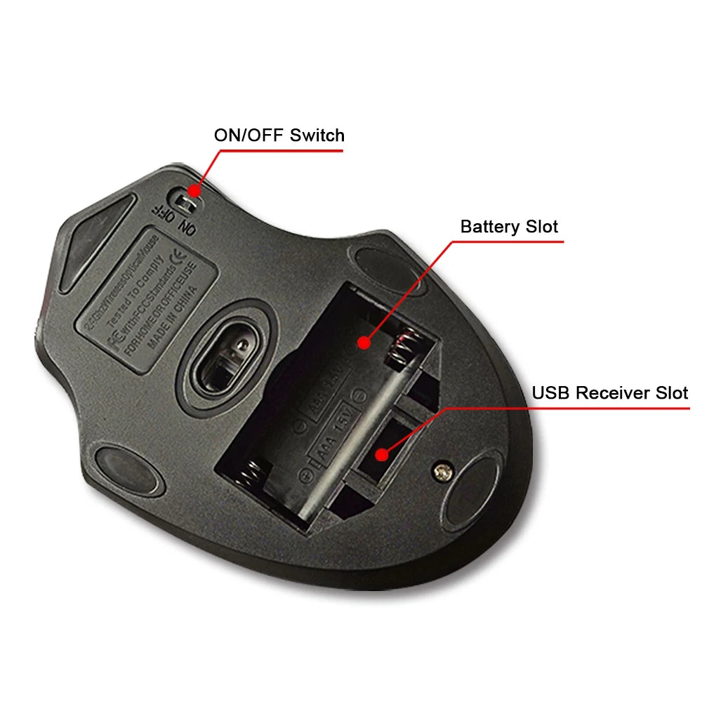 2.4GHz Wireless Mouse with 2000 DPI and USB Receiver optoeletronics