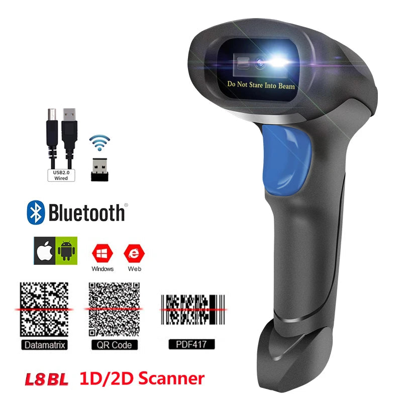 HONOURWOLF L8BL S8 2D Barcode Scanner - Bluetooth 2.4G USB optoeletronics
