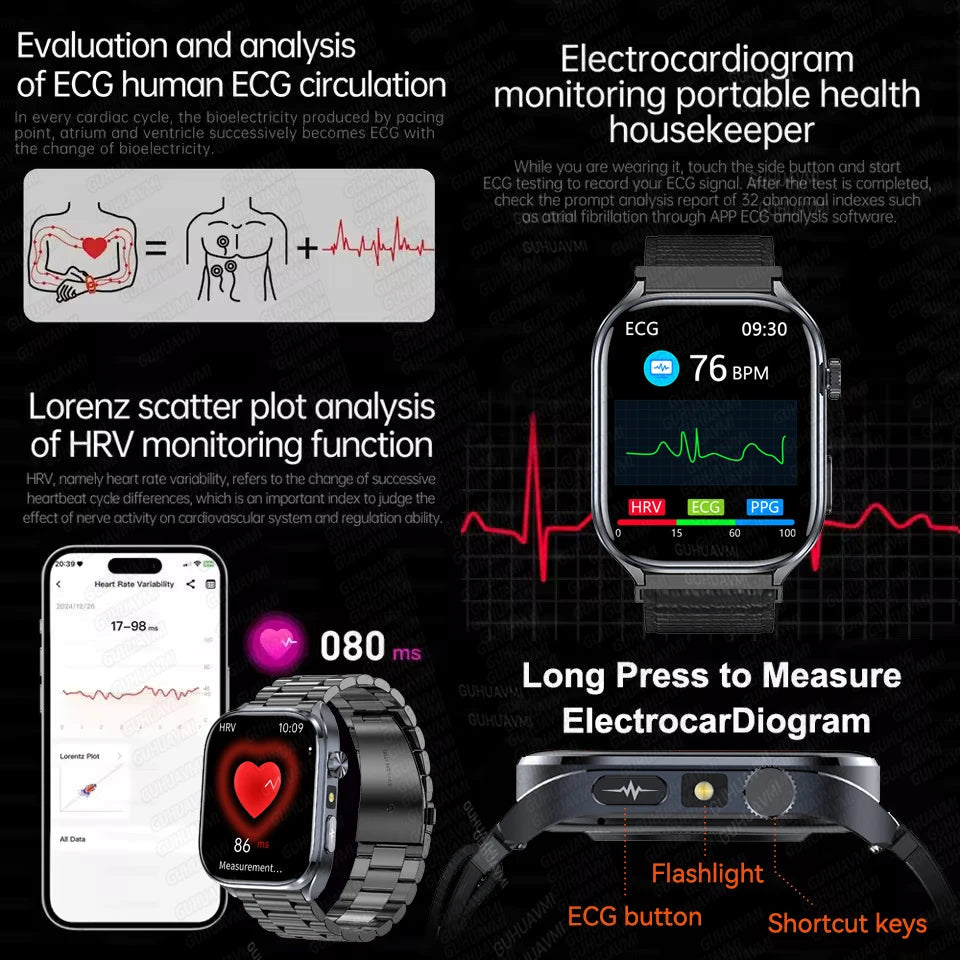ECG Health Smart Watch - Heart Analysis, Blood Pressure and Bluetooth Call optoeletronics