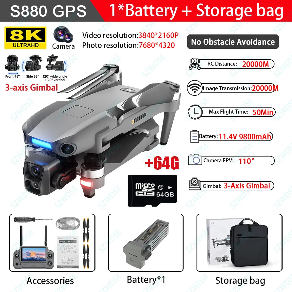 S880 Max Fishing GPS Drone with 8K Dual Camera and Airdrop optoeletronics