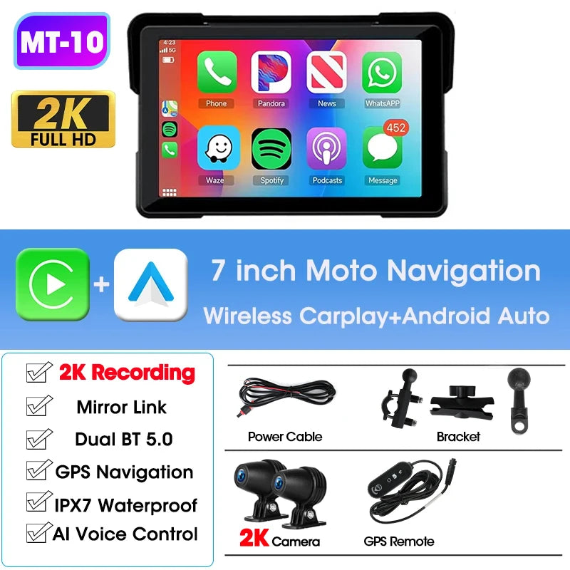 Jansite Motorcycle CarPlay GPS Display - IPX7 Waterproof DVR optoeletronics