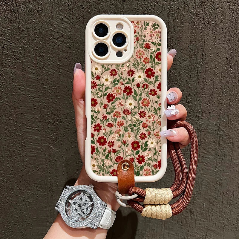 Floral Lanyard Phone Case for iPhone - Silicone Crossbody Cover optoeletronics