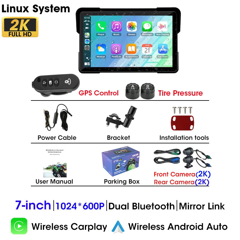 5/7-inch Motorcycle GPS Display - 2K DVR CarPlay Android Auto optoeletronics
