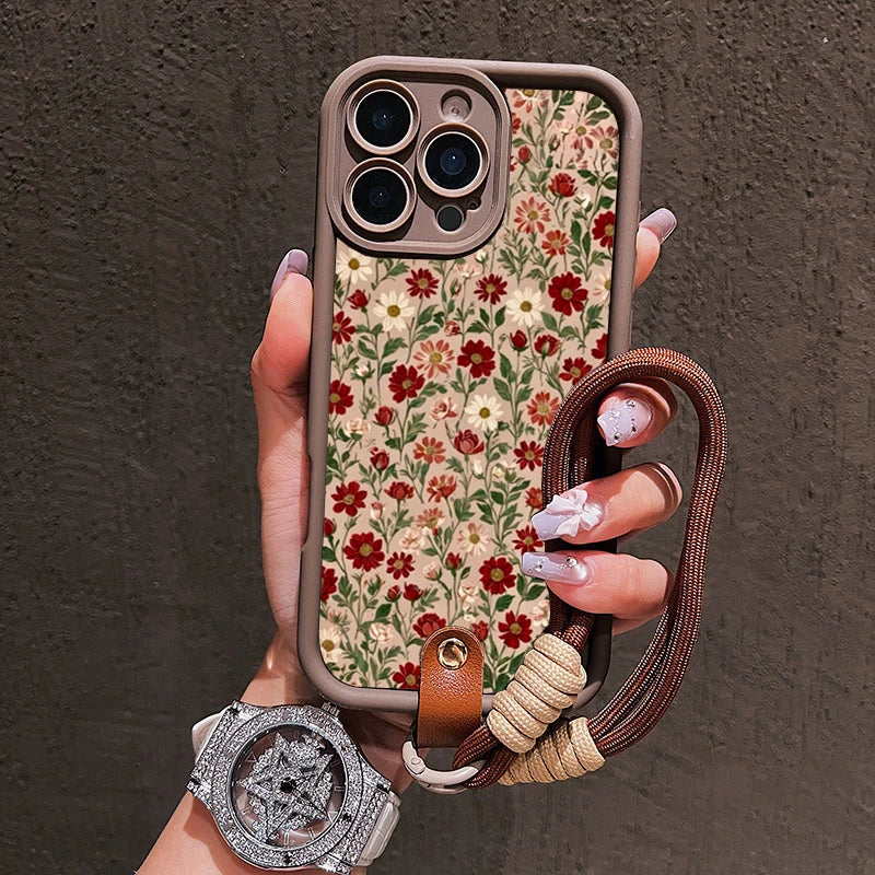 Floral Lanyard Phone Case for iPhone - Silicone Crossbody Cover optoeletronics
