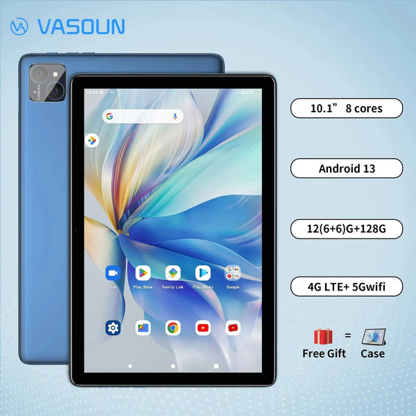 VASOUN 10.1 Inch Android 14 Tablet - 12GB RAM, 128GB, Dual SIM 4G