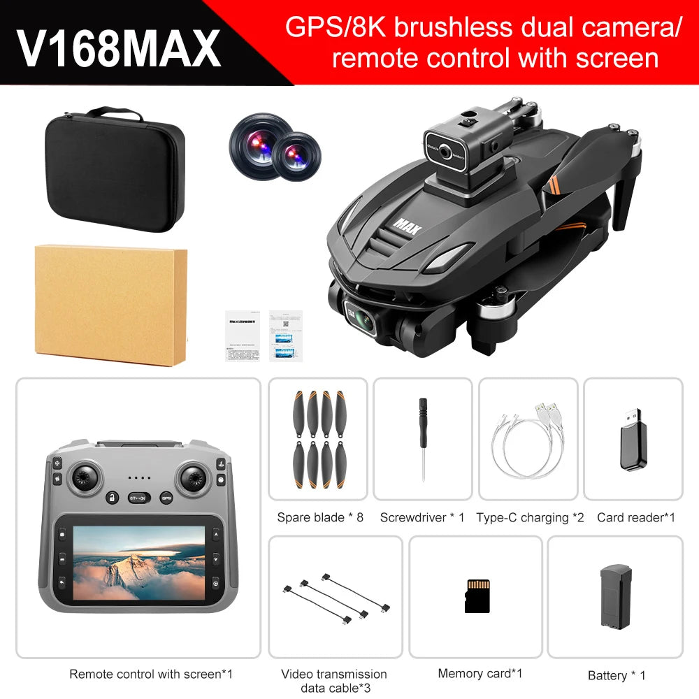 V168 Pro Max GPS Drone - 8K Camera Brushless Motors optoeletronics