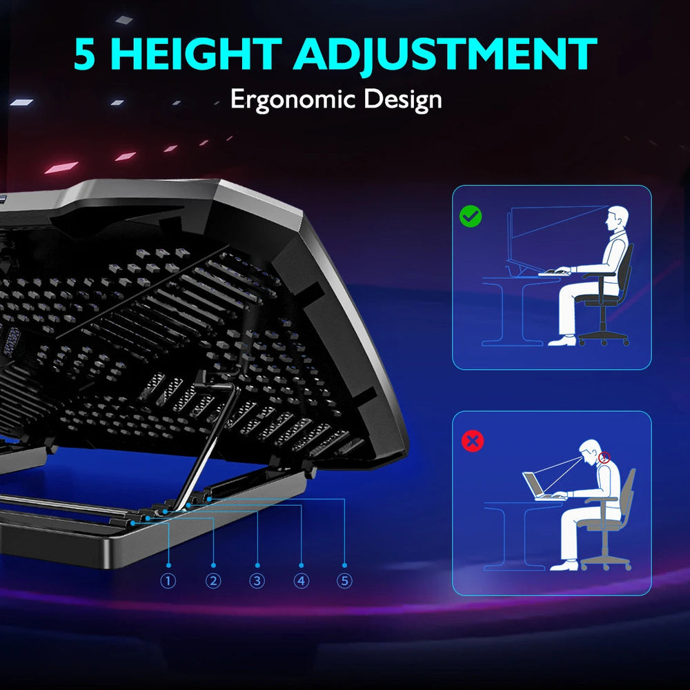 COOLCOLD Laptop Cooling Pad with 5 Quiet Fans and Phone Holder optoeletronics