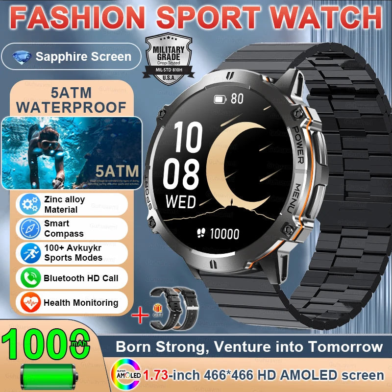 Outdoor GPS Smart Watch - 1.73 Inch AMOLED, 1000mAh, 5ATM Waterproof optoeletronics