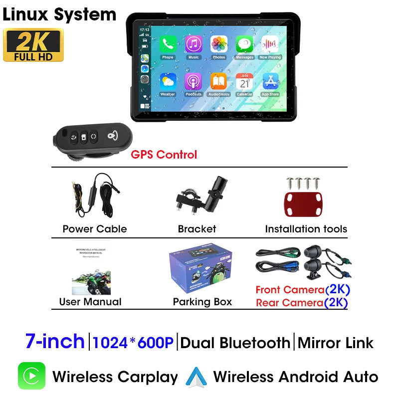 5/7-inch Motorcycle GPS Display - 2K DVR CarPlay Android Auto optoeletronics