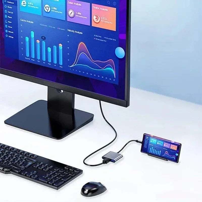  3-in-1 USB-C Hub with HDMI and USB 3.0 Ports featuring compact design and versatile connectivity options.