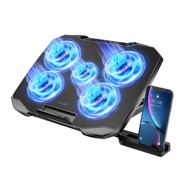 COOLCOLD Laptop Cooling Pad with 5 Quiet Fans and Phone Holder