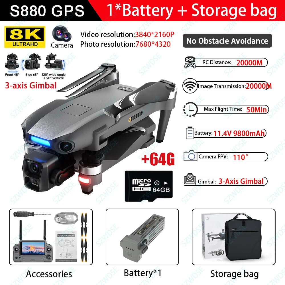 S880 Max Fishing GPS Drone with 8K Dual Camera and Airdrop optoeletronics