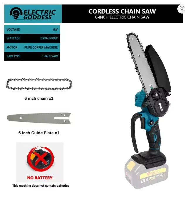 6-Inch Mini Electric Chainsaw 1700RPM for 18V Makita Battery optoeletronics