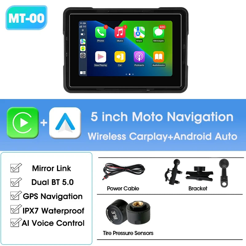 Jansite Motorcycle CarPlay GPS Display - IPX7 Waterproof DVR optoeletronics