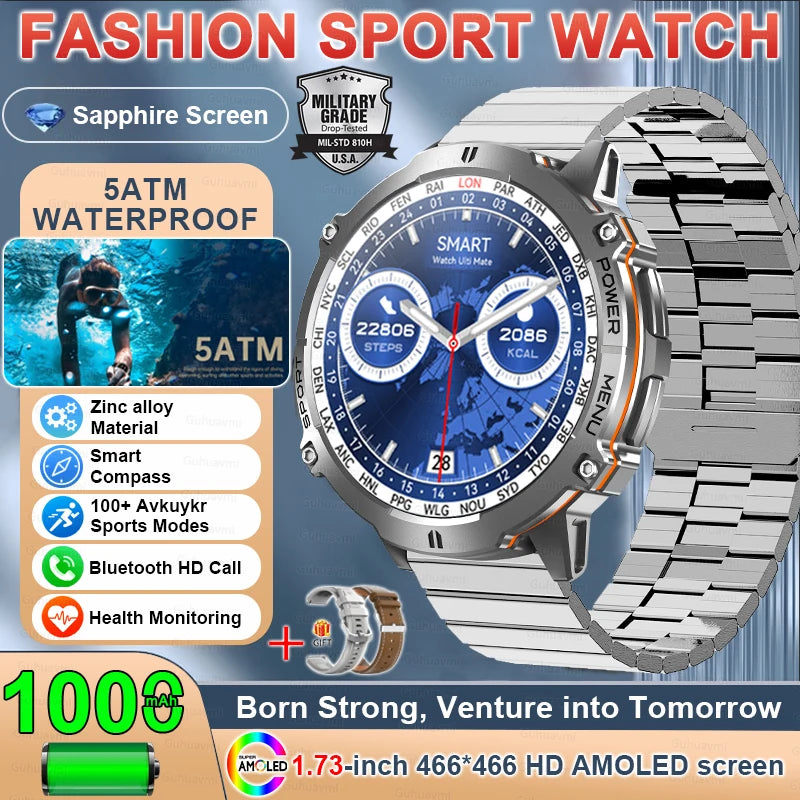Outdoor GPS Smart Watch - 1.73 Inch AMOLED, 1000mAh, 5ATM Waterproof optoeletronics
