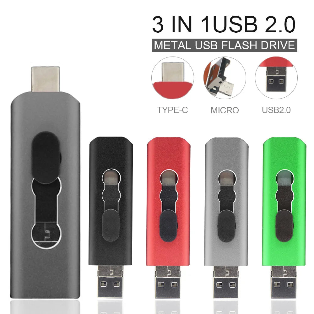3-in-1 OTG USB Flash Drive with Type-C and Micro USB optoeletronics
