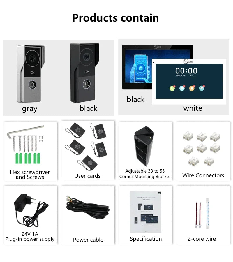 ANJIELO 2-Wire 1080P Video Intercom Doorbell System optoeletronics