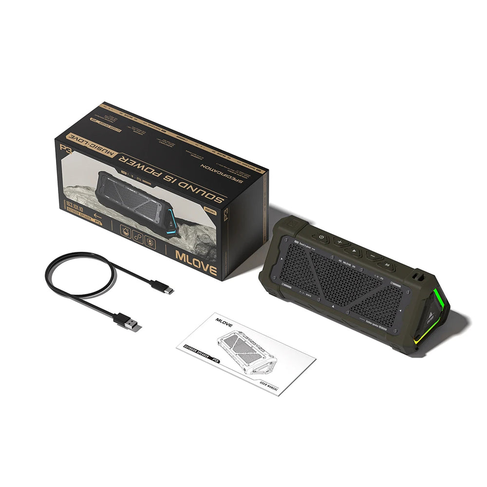 MLOVE P3 40W Bluetooth Speaker - IPX7 Stereo RGB Outdoor Sound optoeletronics