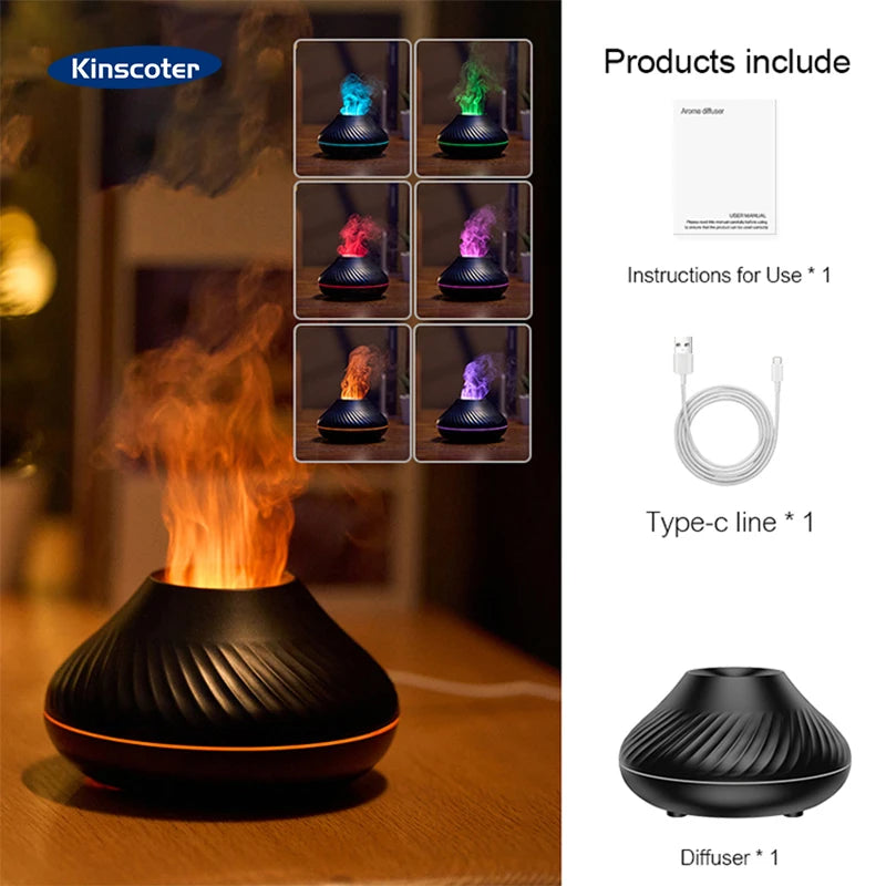 KINSCOTER 130ml Volcanic Aroma Diffuser with Flame Light optoeletronics