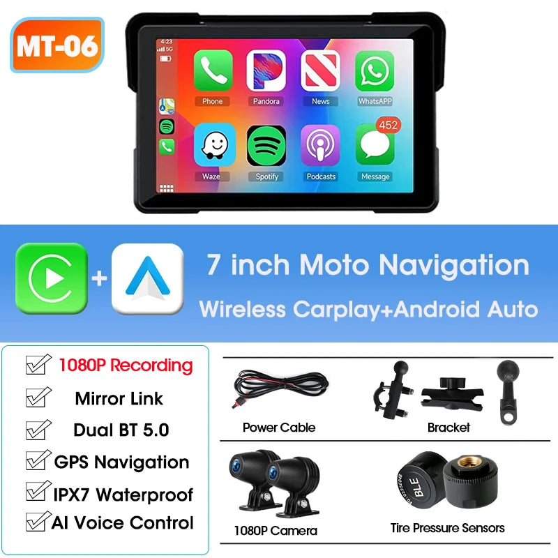 Jansite Motorcycle CarPlay GPS Display - IPX7 Waterproof DVR optoeletronics