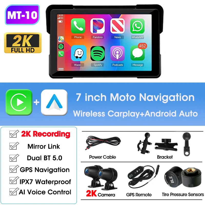 Jansite Motorcycle CarPlay GPS Display - IPX7 Waterproof DVR optoeletronics