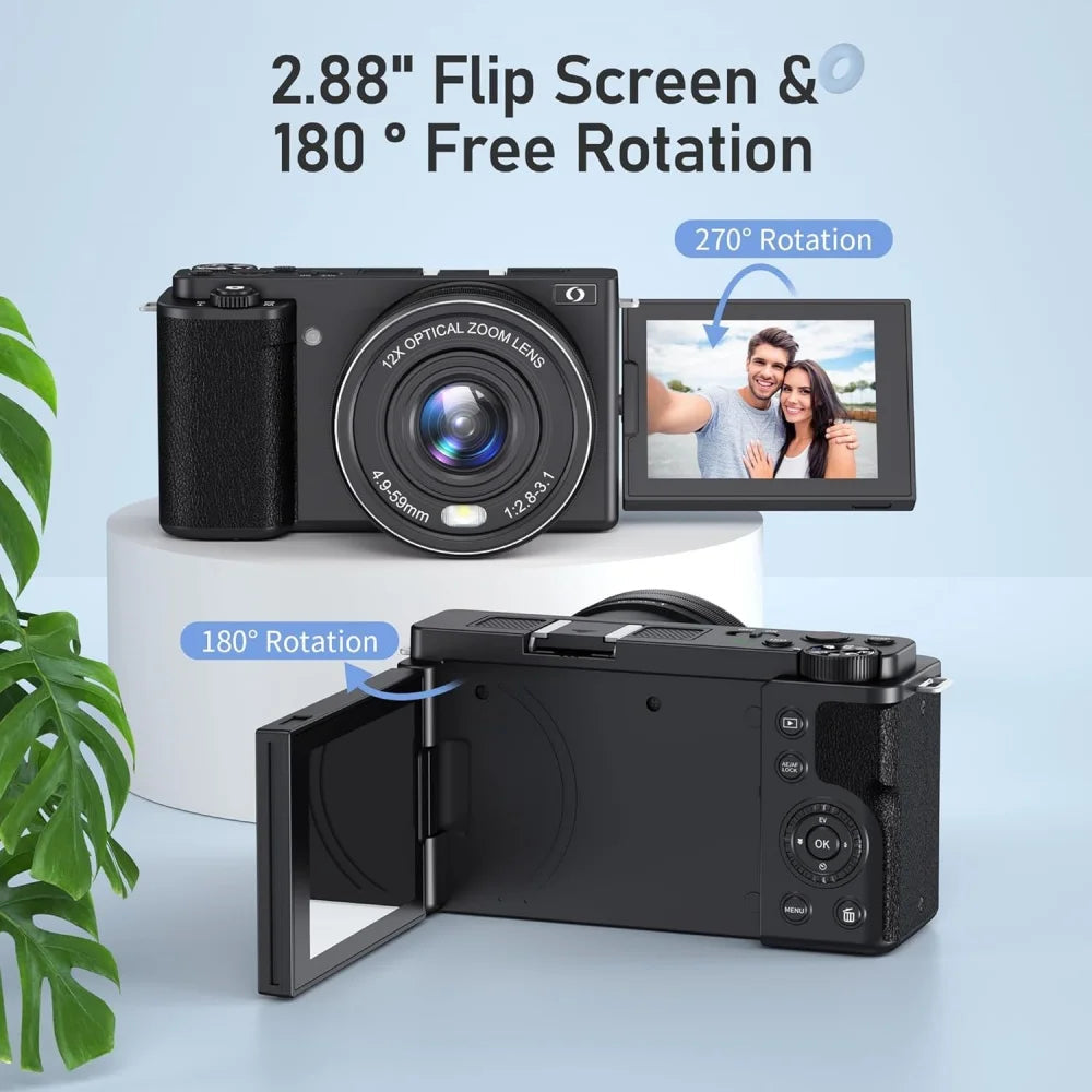 4K 64MP Flip-Screen Vlogging Camera with 12x Optical Zoom optoeletronics