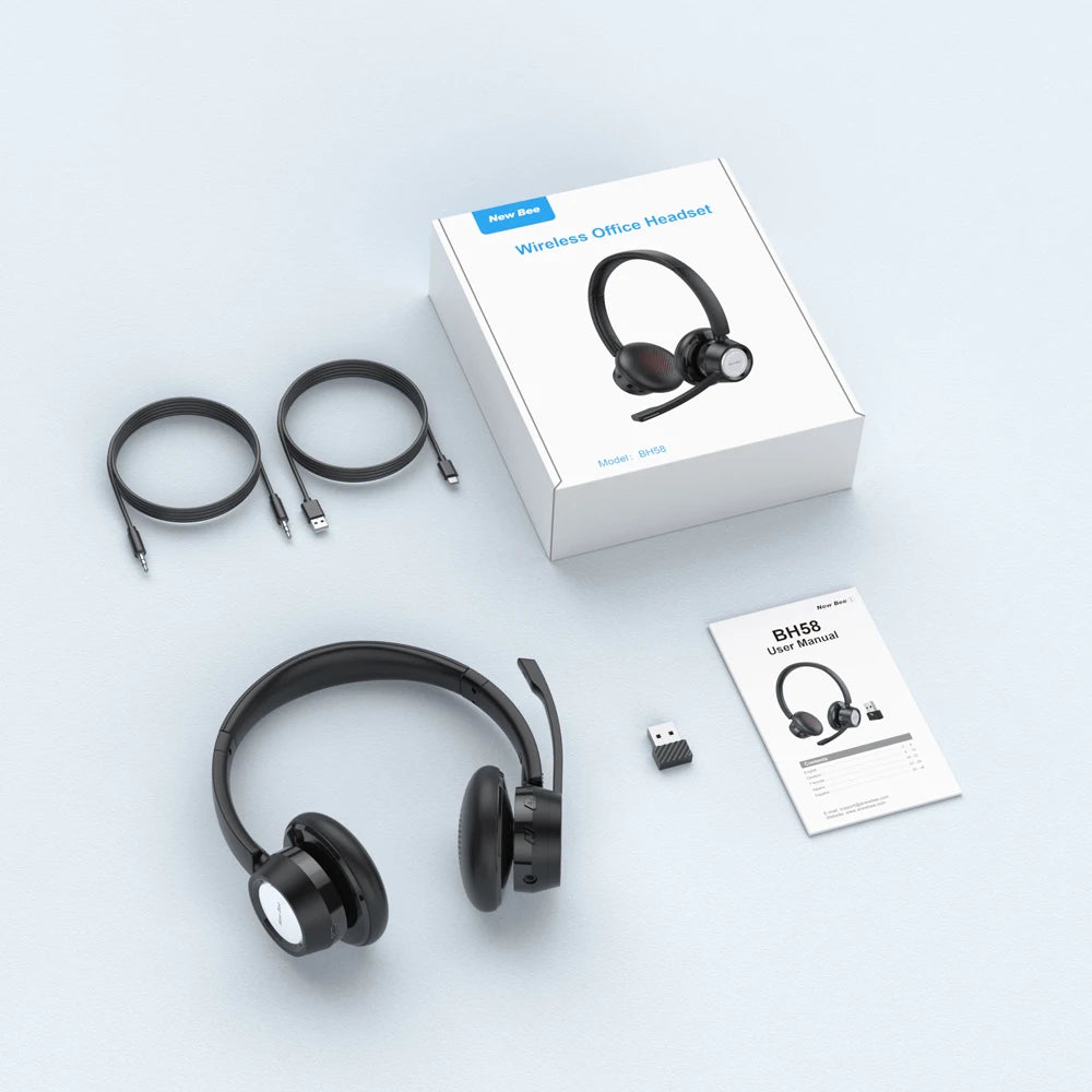 New Bee BH58 Wireless Headphones - Foldable 25H Playtime optoeletronics