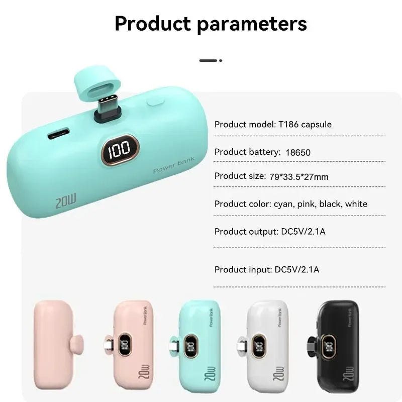 Mini Power Bank with Built-In Cables - Fast Charging Battery Pack optoeletronics