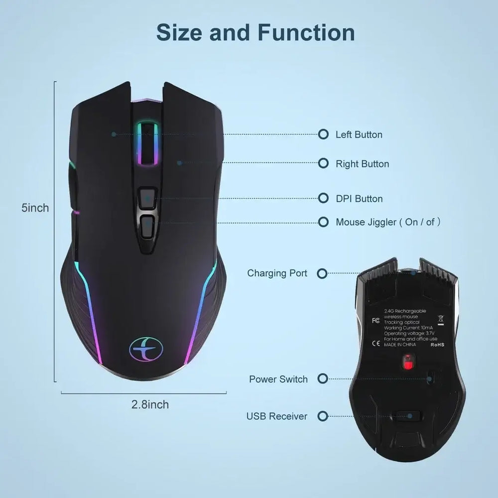 Silent Rechargeable Wireless Mouse with USB-C Support and touch screen display showing statistics.