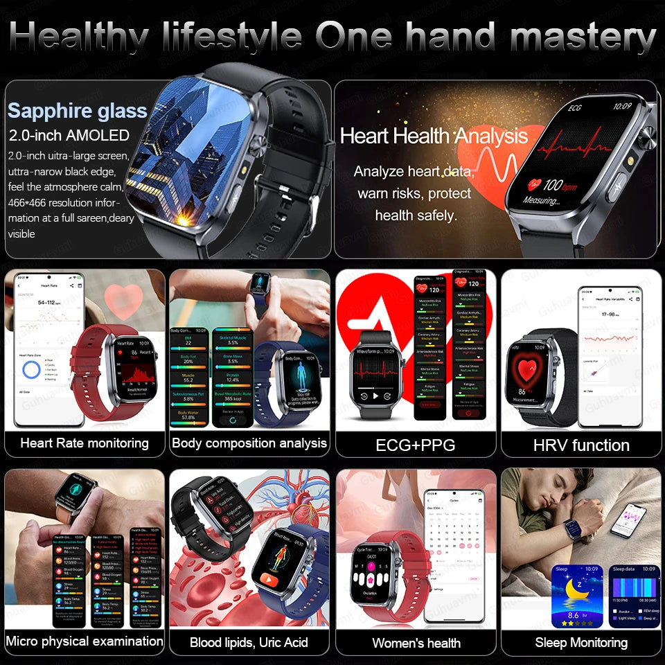ECG Health Smart Watch - Heart Analysis, Blood Pressure and Bluetooth Call optoeletronics