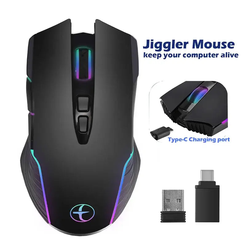 Silent Rechargeable Wireless Mouse with USB-C Support and touch screen display showing statistics.