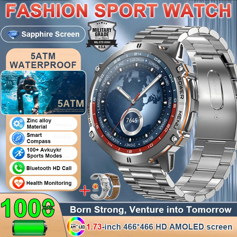 Outdoor GPS Smart Watch - 1.73 Inch AMOLED, 1000mAh, 5ATM Waterproof optoeletronics