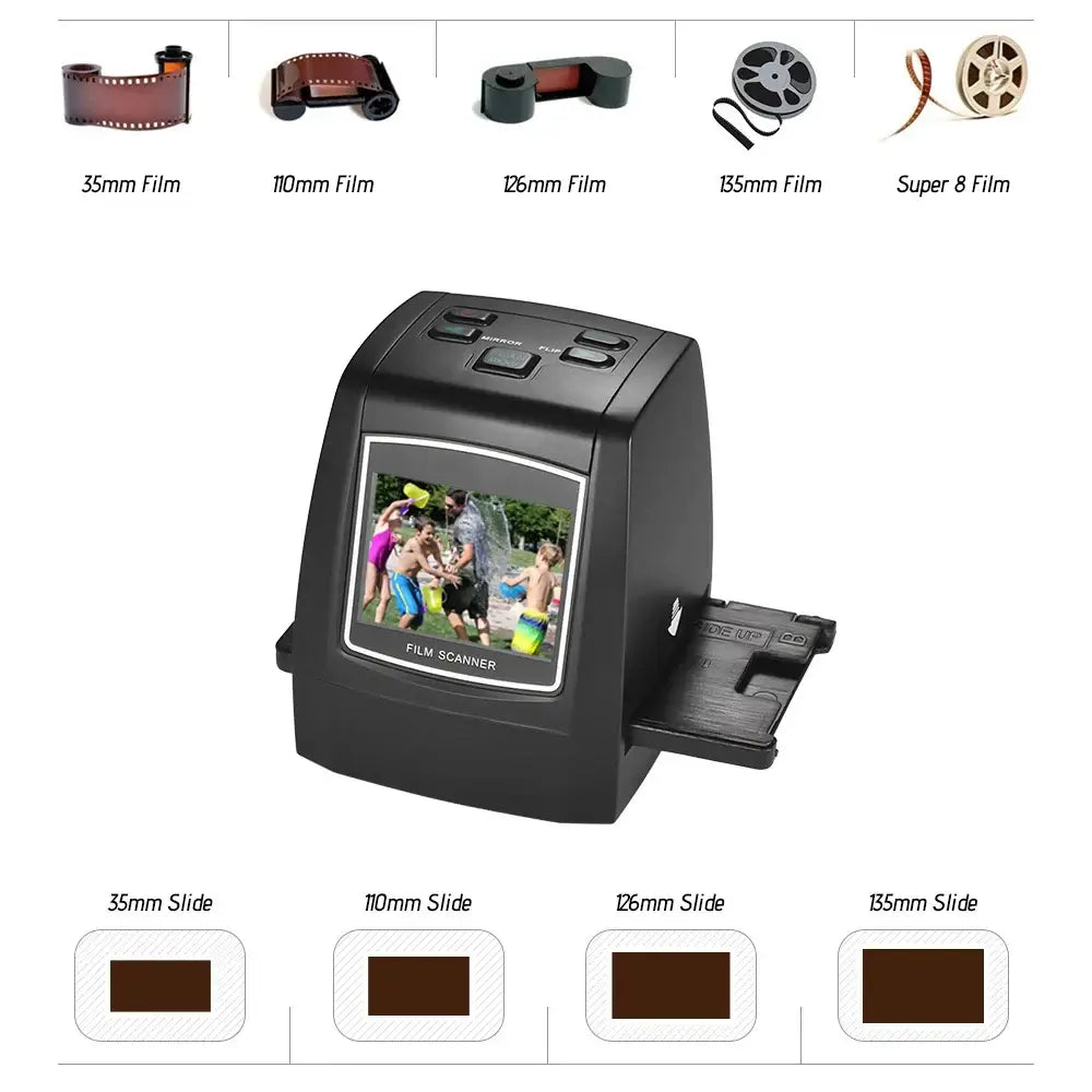  14MP and 22MP Film Scanner for 35mm and Slide Conversion with control buttons and screen