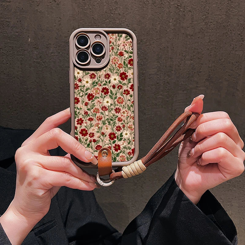 Floral Lanyard Phone Case for iPhone - Silicone Crossbody Cover optoeletronics