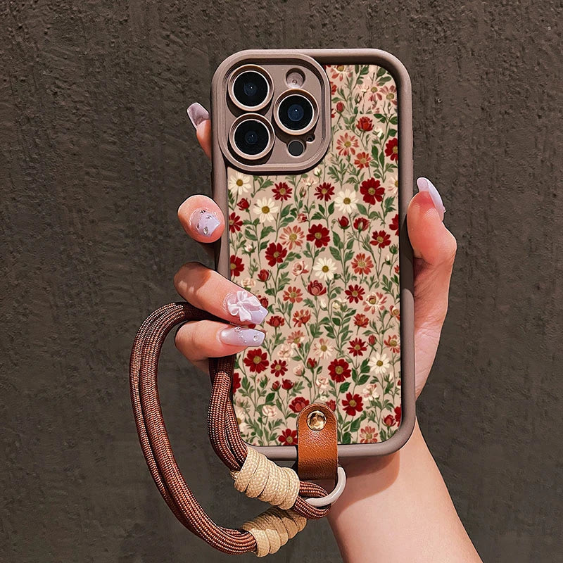 Floral Lanyard Phone Case for iPhone - Silicone Crossbody Cover optoeletronics