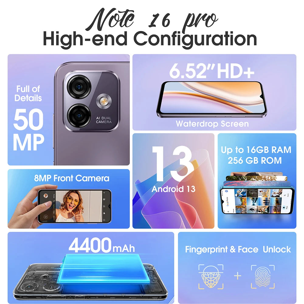 Ulefone Note 16 Pro 4G Smartphone - 6.52-Inch 50MP Android Phone optoeletronics