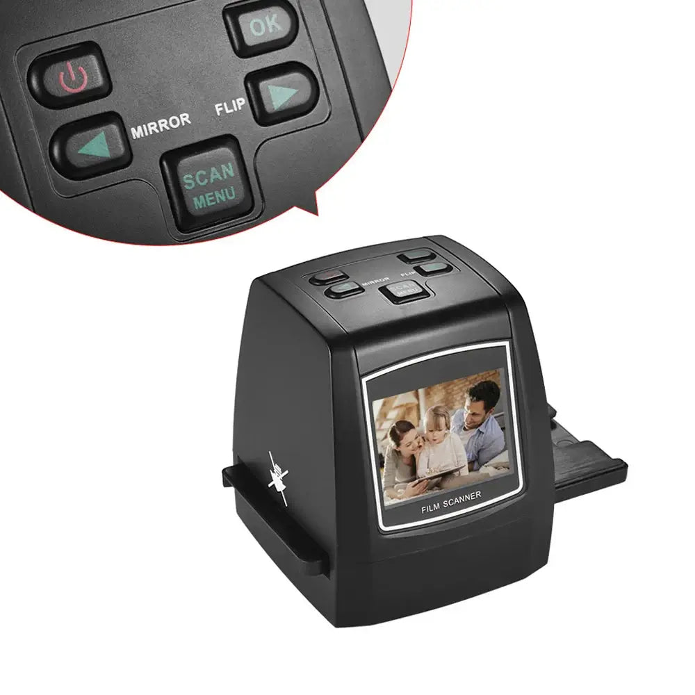 14MP and 22MP Film Scanner for 35mm and Slide Conversion with control buttons and screen