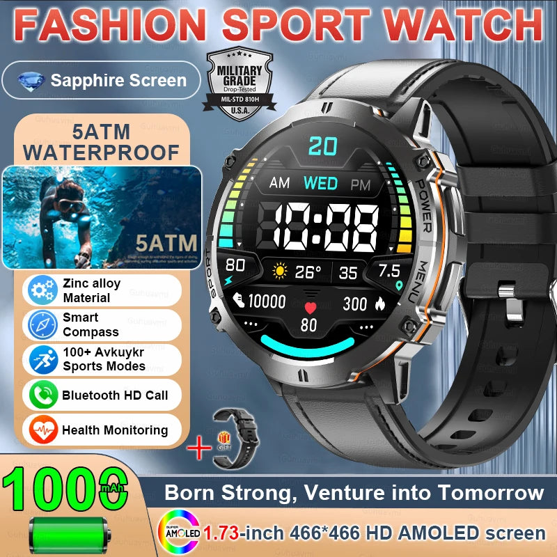 Outdoor GPS Smart Watch - 1.73 Inch AMOLED, 1000mAh, 5ATM Waterproof optoeletronics