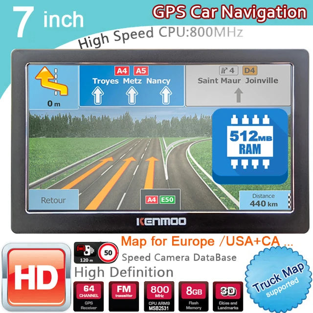 7-inch HD GPS Navigator - 512MB RAM 2026 Maps optoeletronics