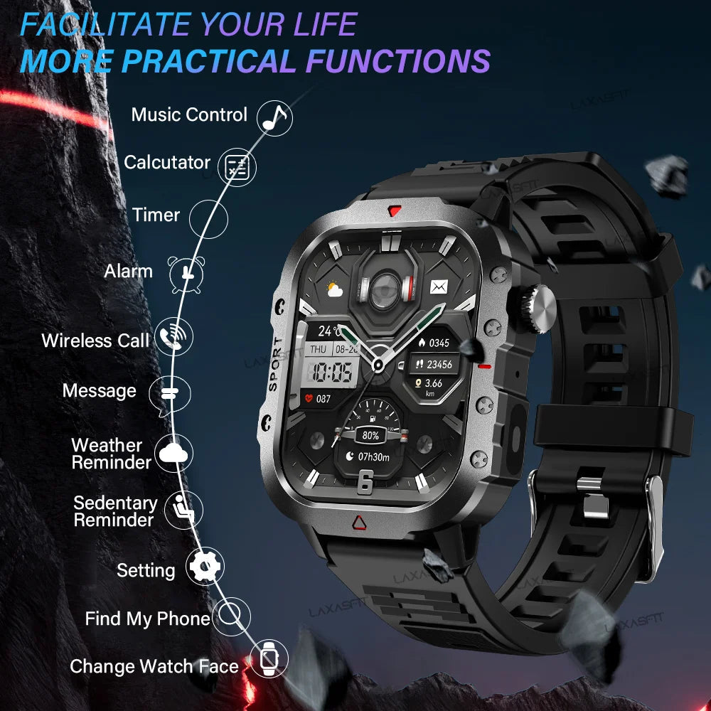 KESHUYOU Outdoor Smart Watch - 2.01 Inch HD Screen and LED Flashlight optoeletronics