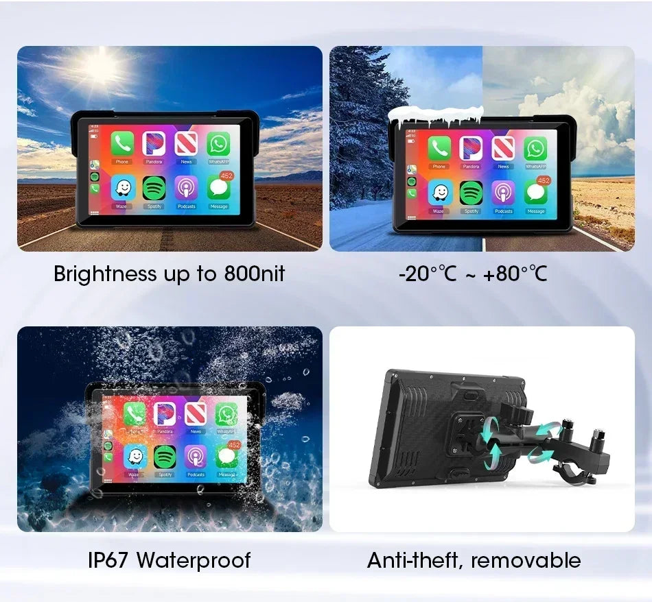 Jansite Motorcycle CarPlay GPS Display - IPX7 Waterproof DVR optoeletronics