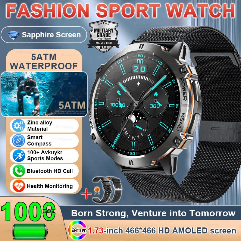 Outdoor GPS Smart Watch - 1.73 Inch AMOLED, 1000mAh, 5ATM Waterproof optoeletronics