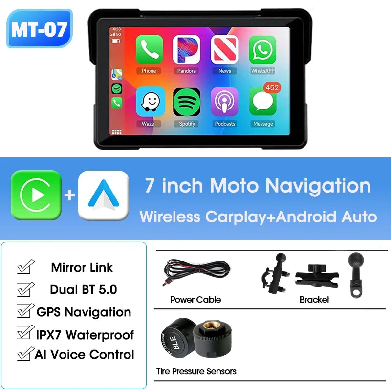 Jansite Motorcycle CarPlay GPS Display - IPX7 Waterproof DVR optoeletronics