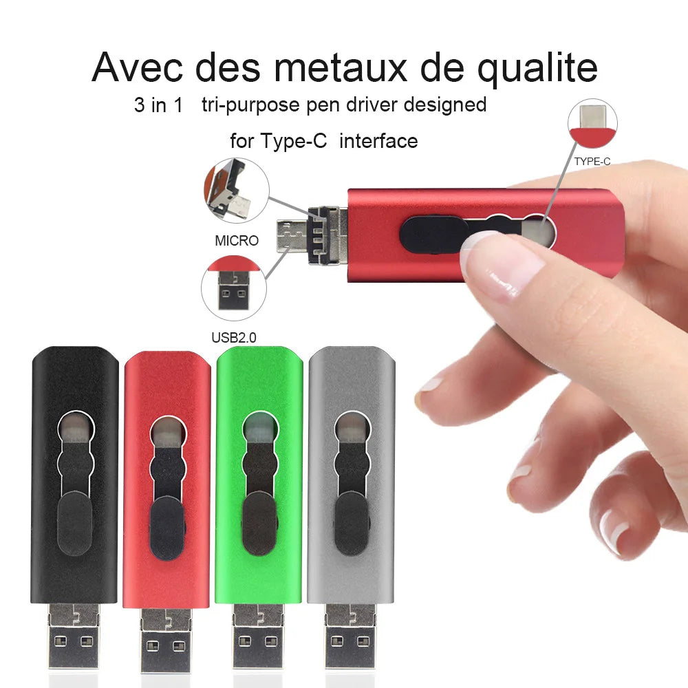 3-in-1 OTG USB Flash Drive with Type-C and Micro USB optoeletronics