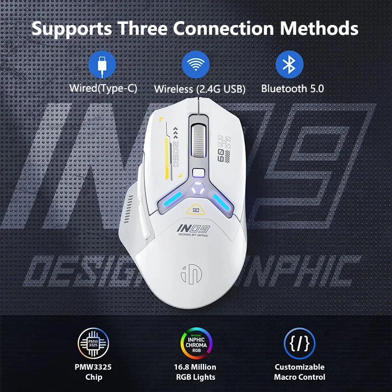 Inphic IN9 Rechargeable Wireless Gaming Mouse with RGB Lighting optoeletronics