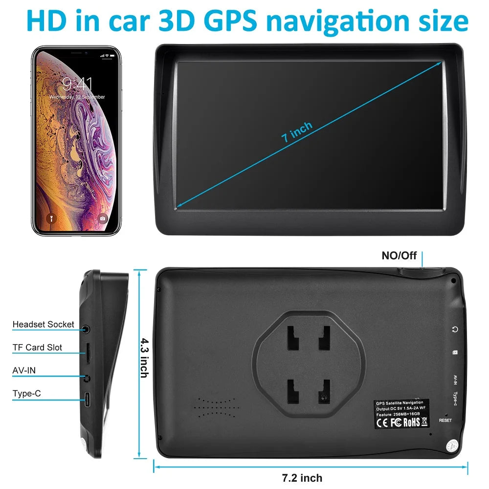KMDRIVE 7-inch Car Truck GPS Navigator - 16GB Type-C optoeletronics