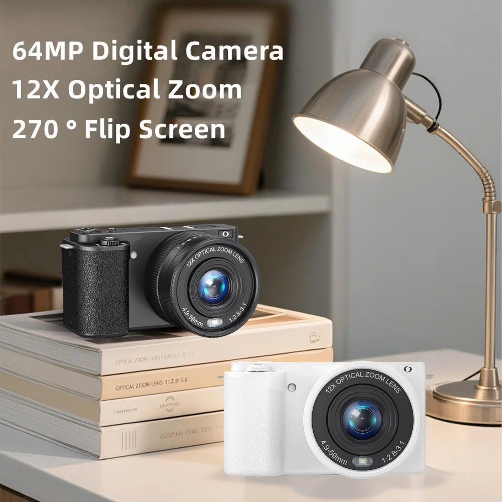 4K 64MP Flip-Screen Vlogging Camera with 12x Optical Zoom optoeletronics