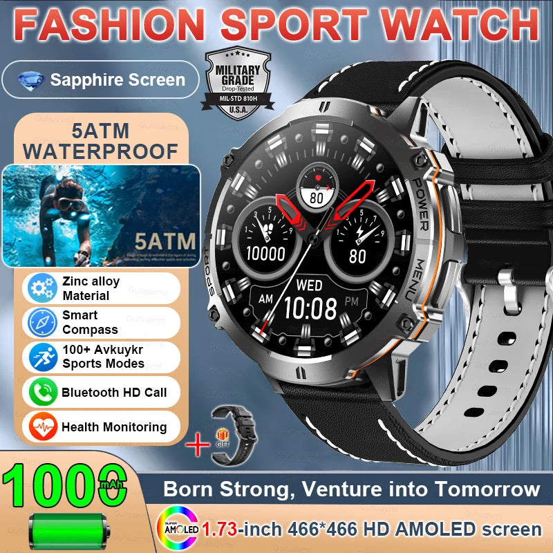 Outdoor GPS Smart Watch - 1.73 Inch AMOLED, 1000mAh, 5ATM Waterproof optoeletronics