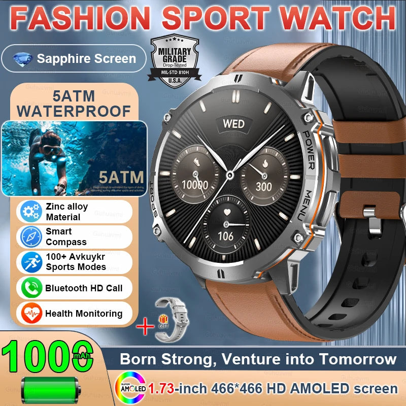 Outdoor GPS Smart Watch - 1.73 Inch AMOLED, 1000mAh, 5ATM Waterproof optoeletronics